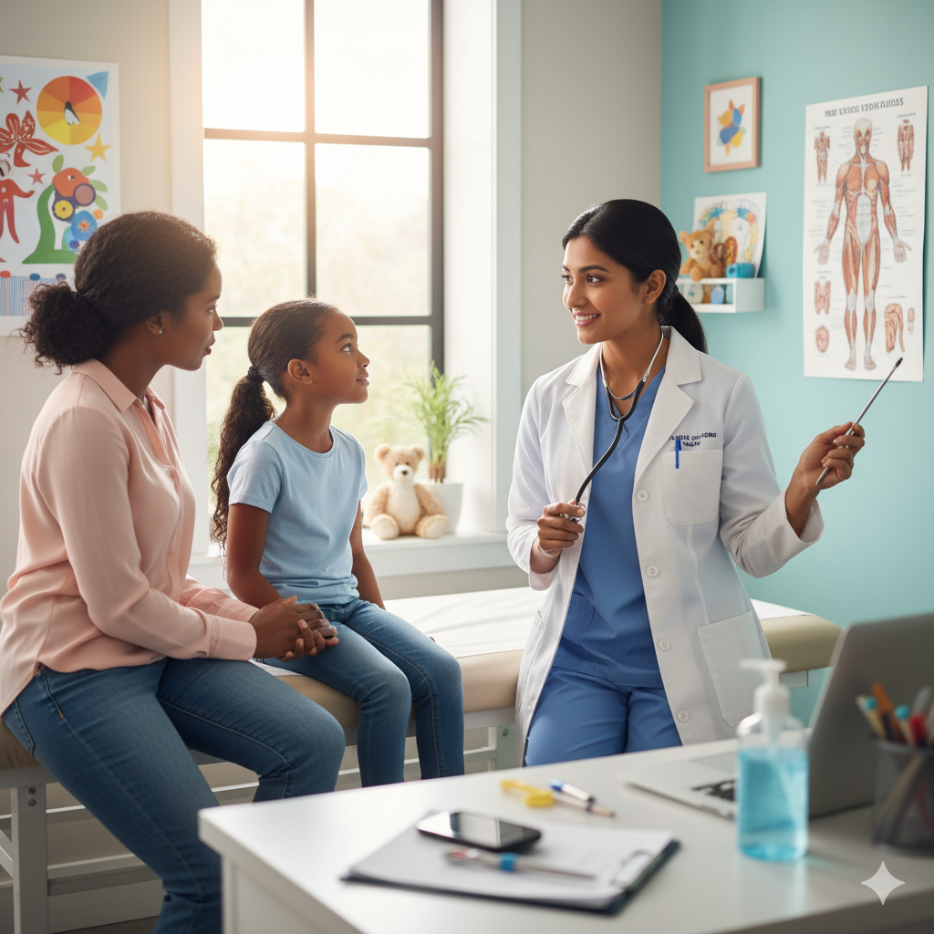 Doctor checking for measles in children